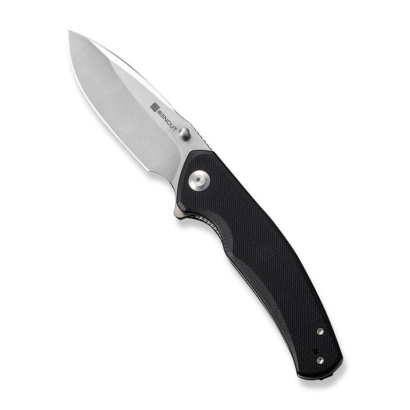 SENCUT Slashkin Flipper & Thumb Stud Knife Black G10 Handle (3.48" Satin Finished D2 Blade) S20066-1