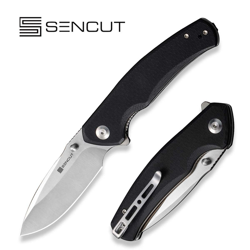 SENCUT Slashkin Flipper & Thumb Stud Knife Black G10 Handle (3.48" Satin Finished D2 Blade) S20066-1