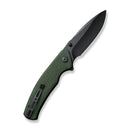 SENCUT Slashkin Flipper & Thumb Stud Knife Green Canvas Micarta Handle (3.48" Black D2 Blade) S20066-3