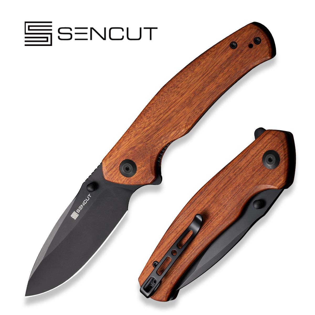 SENCUT Slashkin Flipper & Thumb Stud Knife Wood Handle D2 Blade