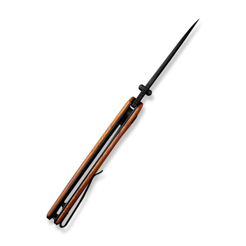 SENCUT Slashkin Flipper & Thumb Stud Knife Guibourtia Wood Handle (3.48" Black D2 Blade) S20066-4
