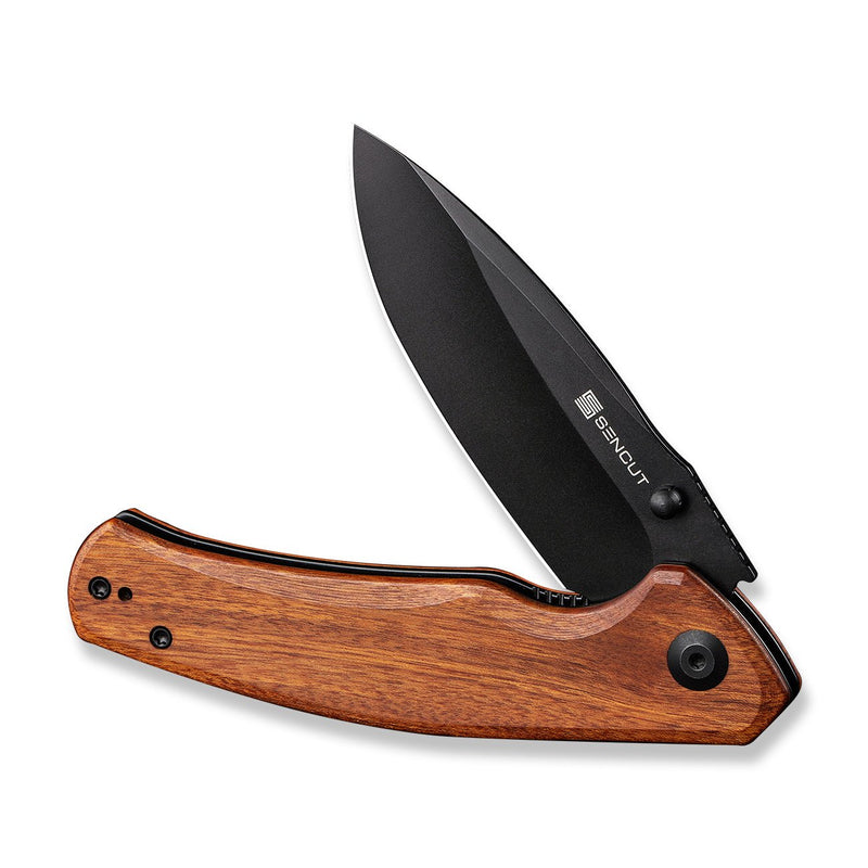 SENCUT Slashkin Flipper & Thumb Stud Knife Guibourtia Wood Handle (3.48" Black D2 Blade) S20066-4