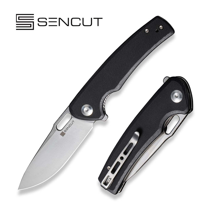 SENCUT Vesperon Flipper & Manual Thumb Knife Black G10 Handle (3.35" Satin Finished 9Cr18MoV Blade) S20065-1